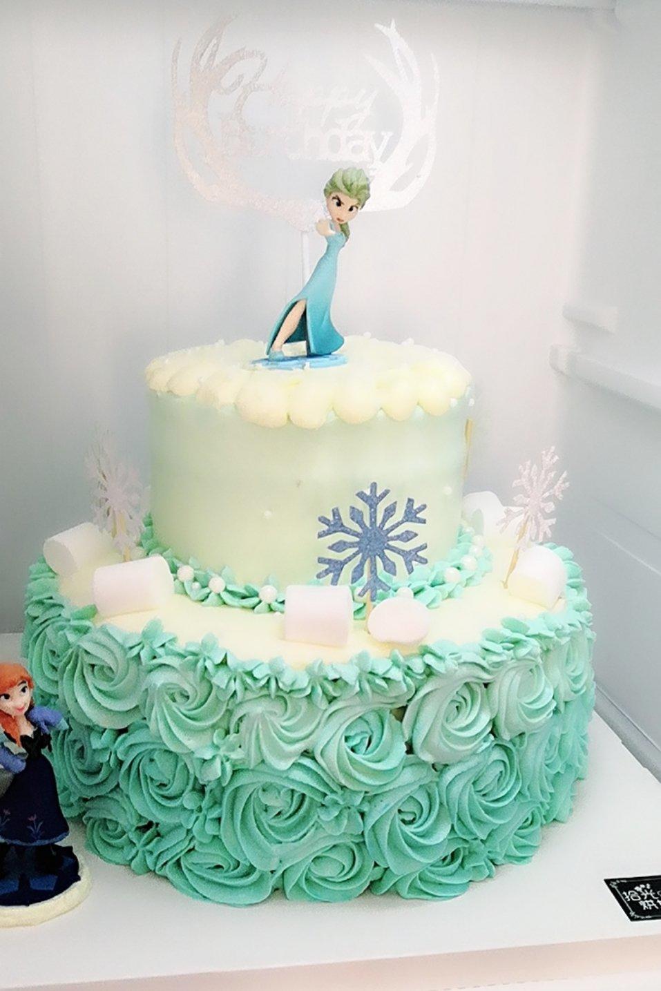 冰雪奇缘主题双层蛋糕--Frozen艾莎