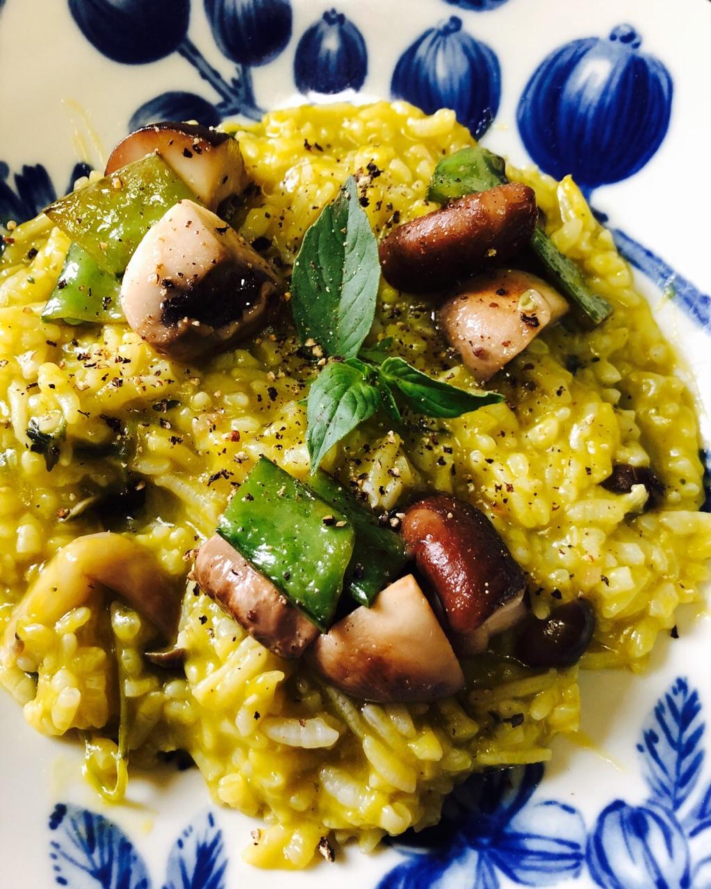 蔬食｜南瓜泥蘑菇烩饭配时蔬