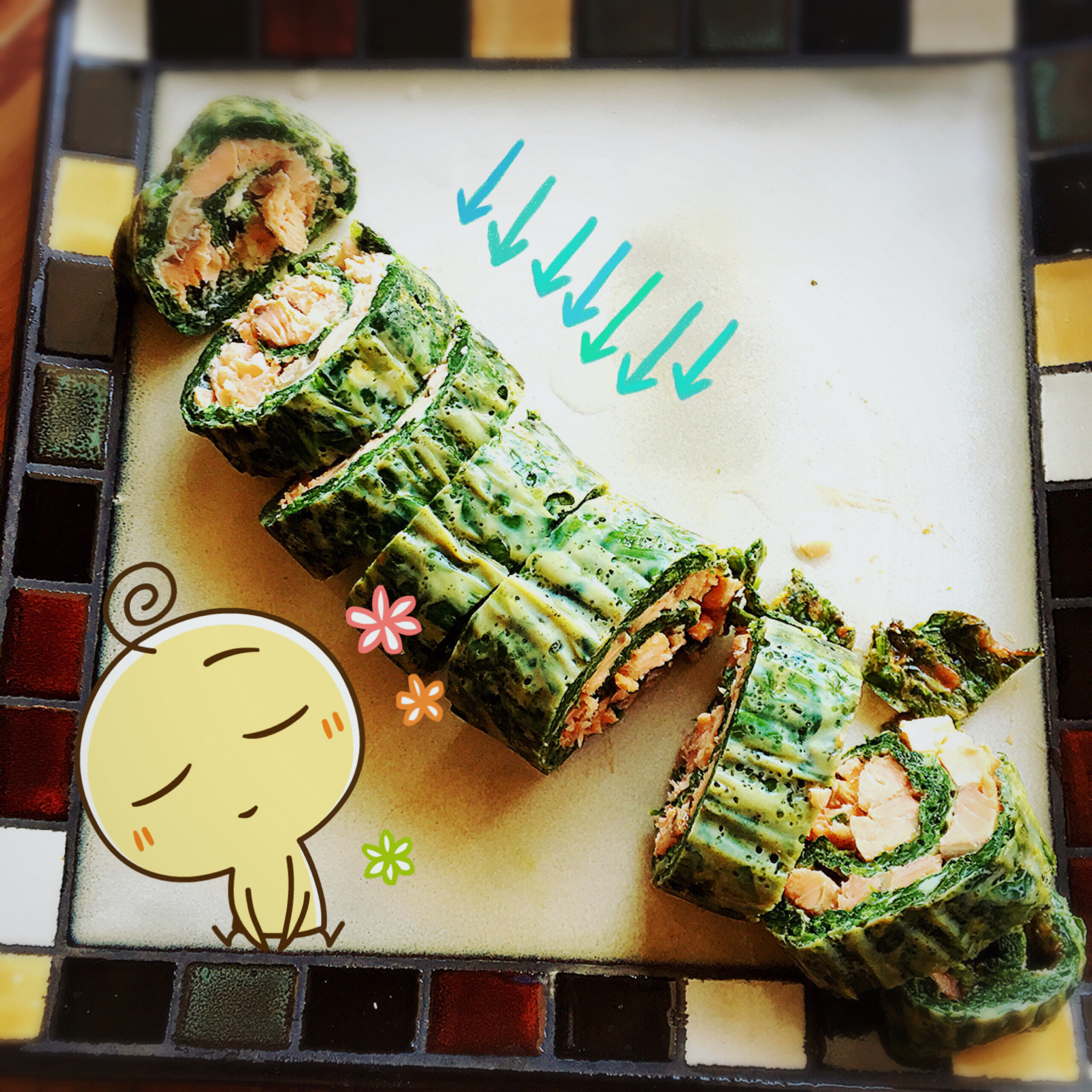 烟熏三文鱼菠菜蛋卷
