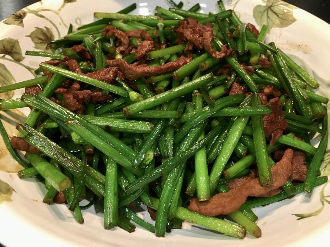 韭菜苔炒肉丝