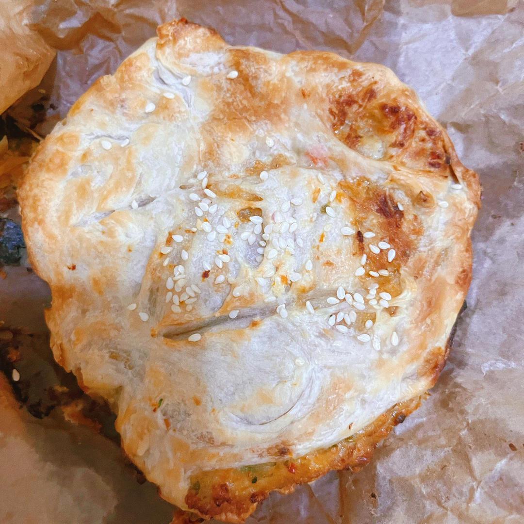 不用和面的快手锅盔，猪肉洋葱锅盔（手抓饼版），酥掉渣超好吃，凉了也不硬