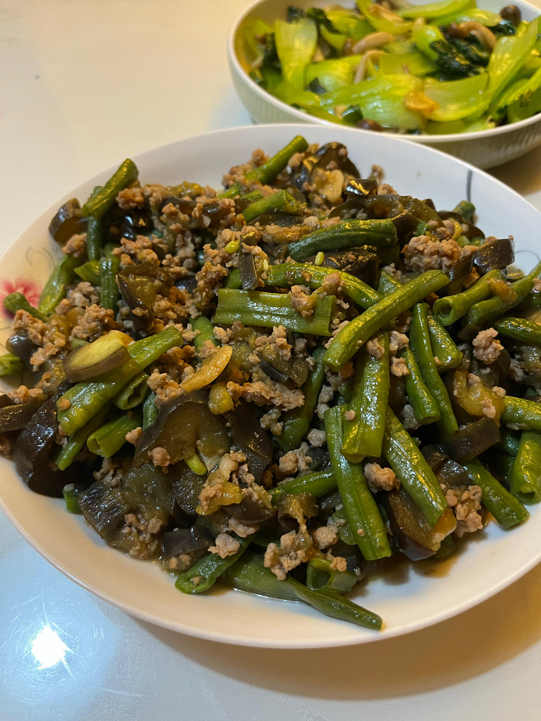 肉末烧豆角茄子