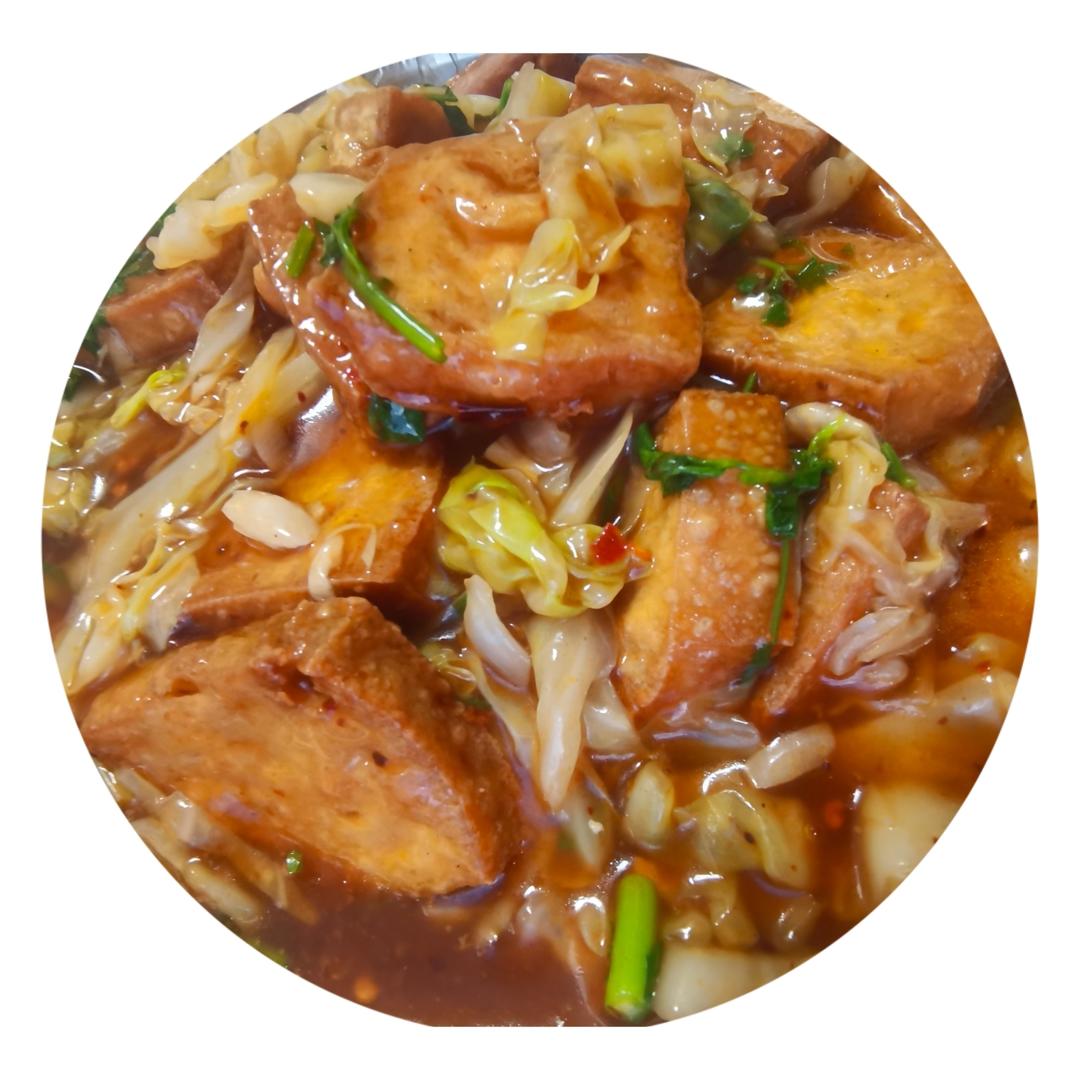 浇汁煎烧豆腐配小油菜
