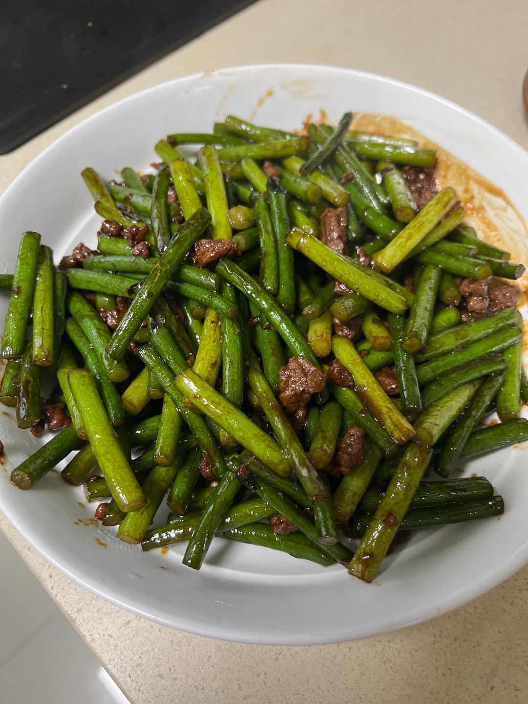 蒜苔炒肉末，三碗米饭都不够吃