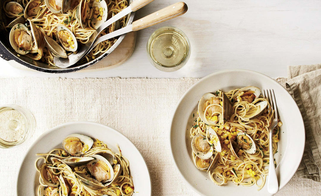 玉米蛤蜊意面的做法