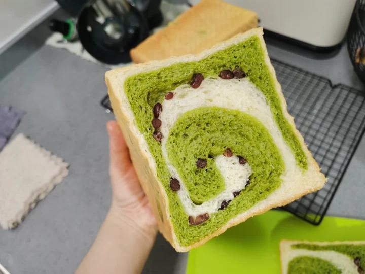 抹茶蜜豆吐司 小清新的颜色 好看又好吃