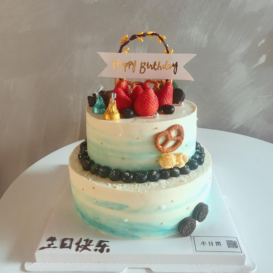 双层戚风水果蛋糕打桩