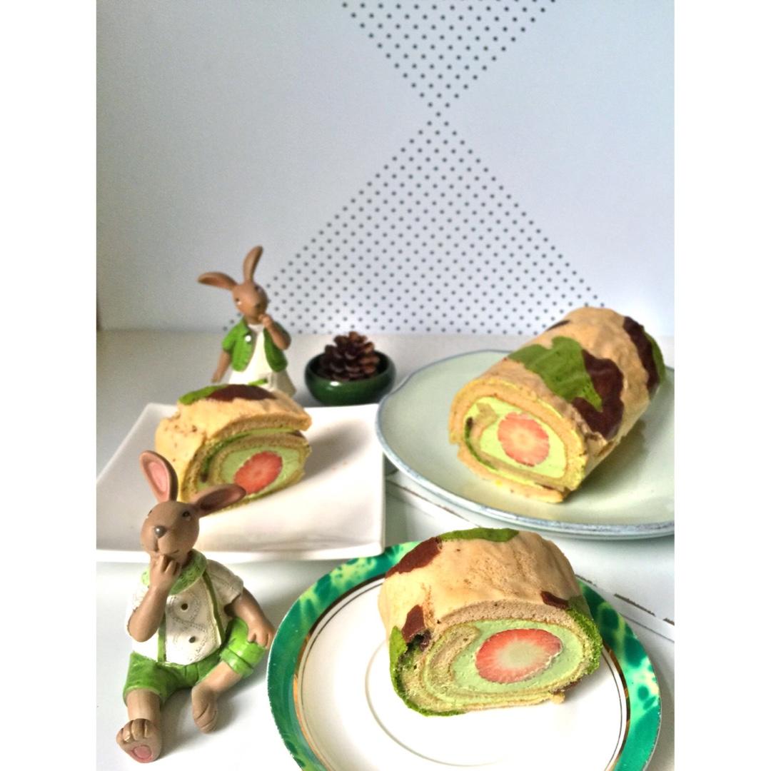 老公迷彩蛋糕卷-可可抹茶口味