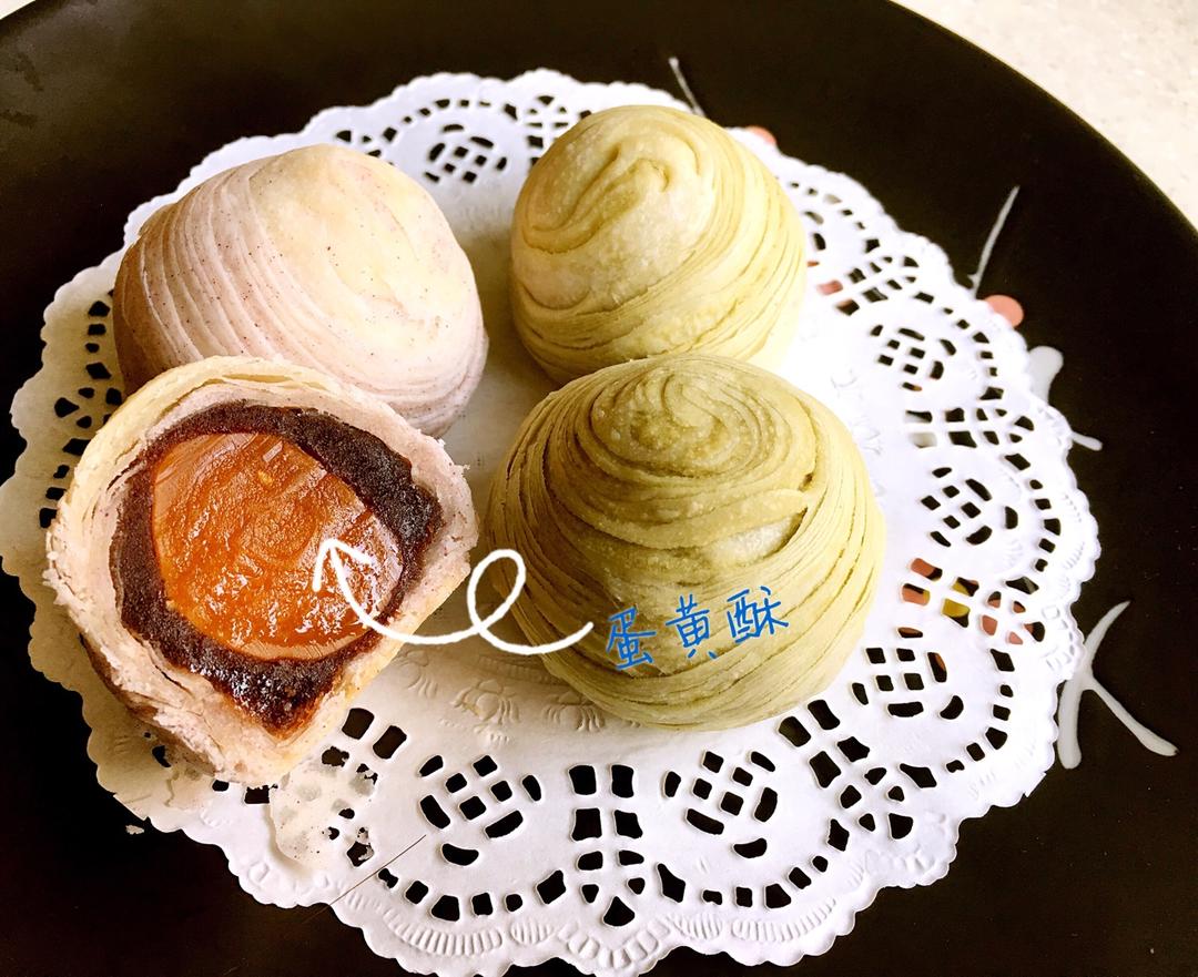 蛋黄酥~紫薯、抹茶、原味~花好月圆，中秋快乐~内附一次做六色蛋黄酥方法~