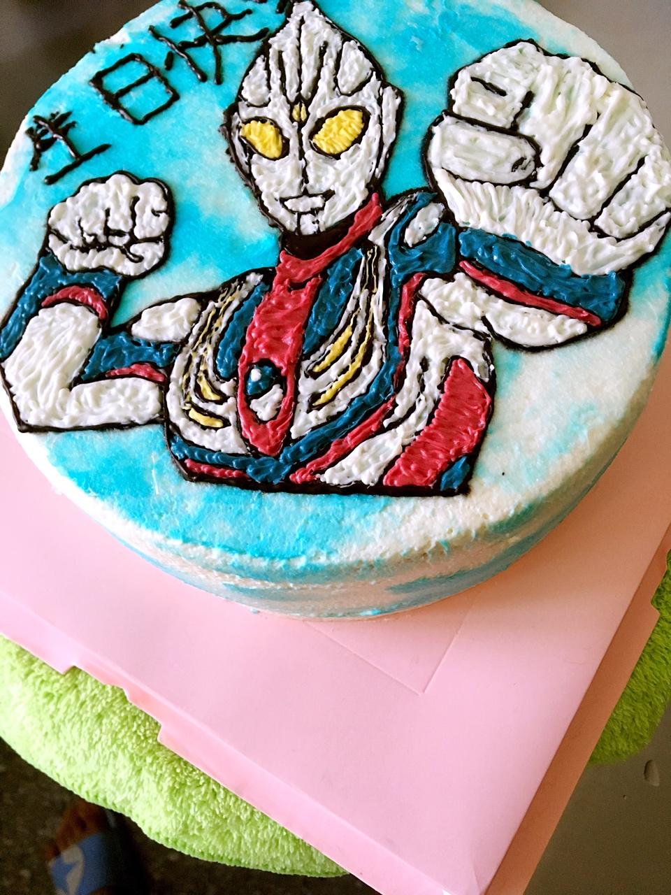 超级无敌美貌简单的刺绣风 奥特曼生日蛋糕