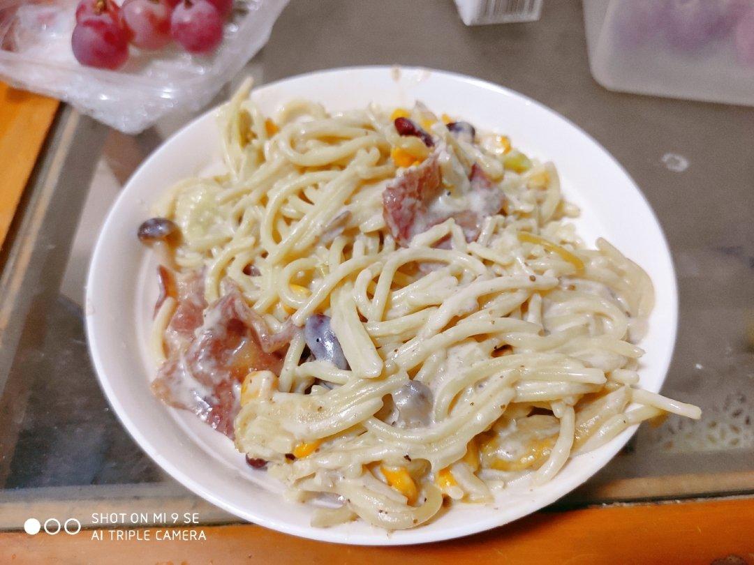 低卡伪白酱奶油培根蘑菇意大利面｜#Healthymeals# 减脂必撸02