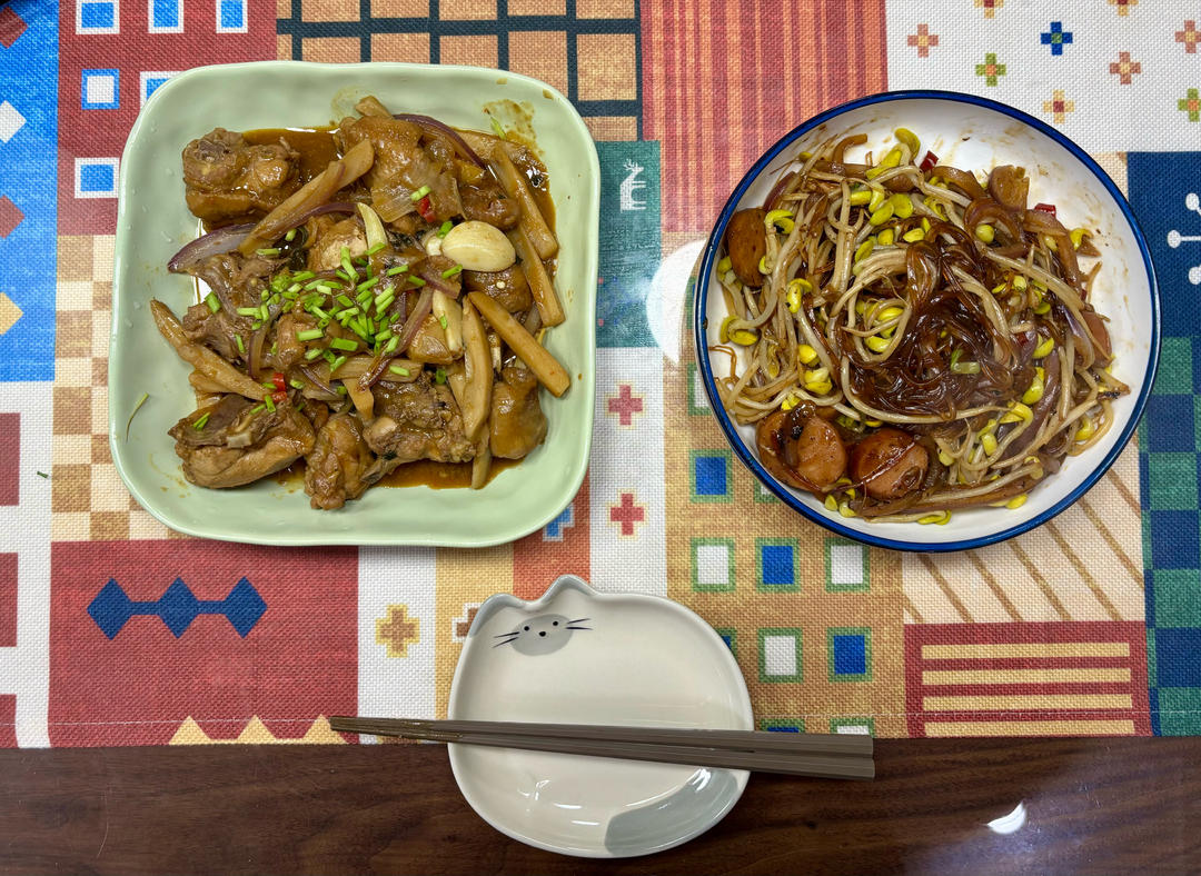 豆芽粉丝炒鸡蛋