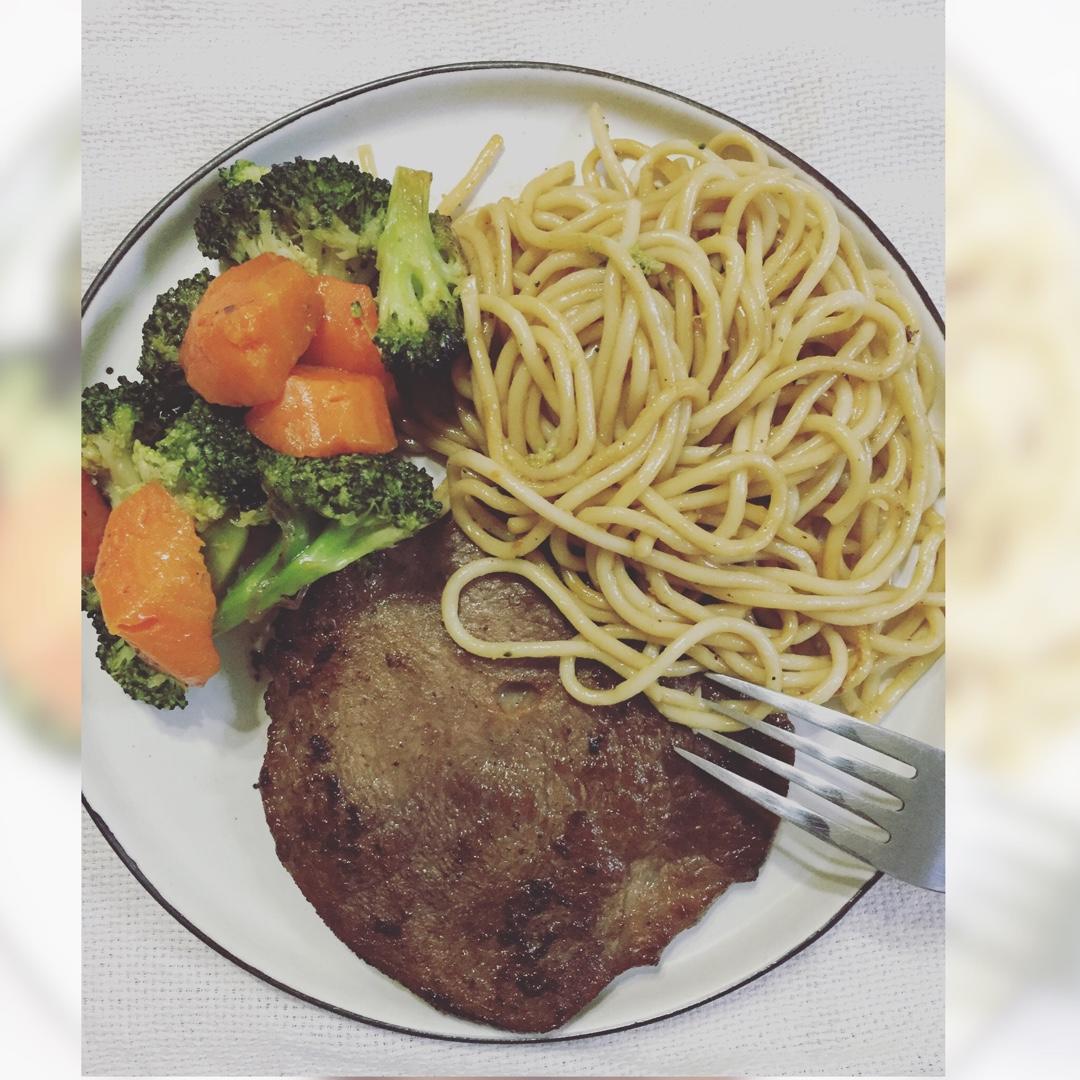 黑椒牛排（配土豆/鸡蛋，意面/蔬菜）