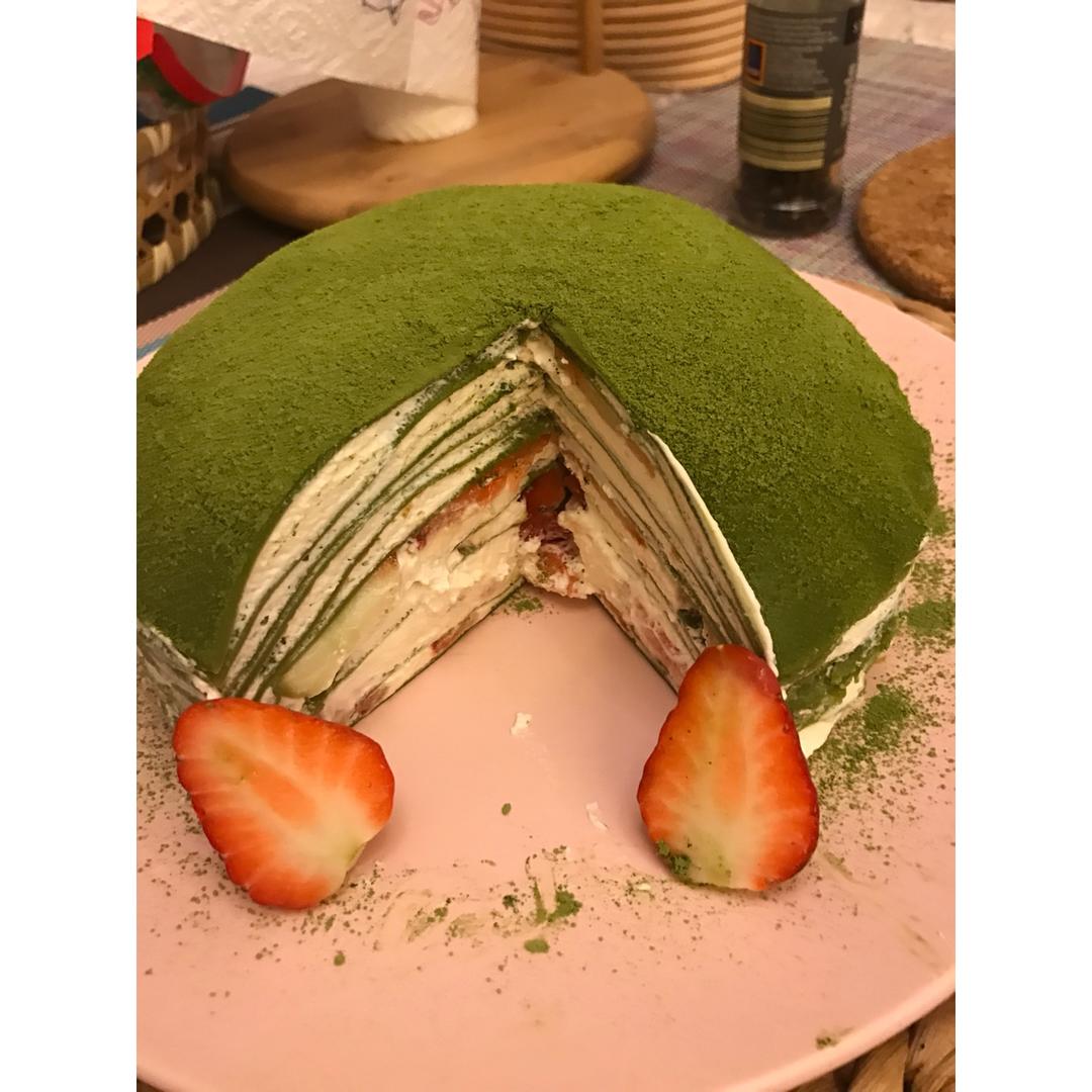 抹茶草莓千层蛋糕（可丽饼）mille crepe cake