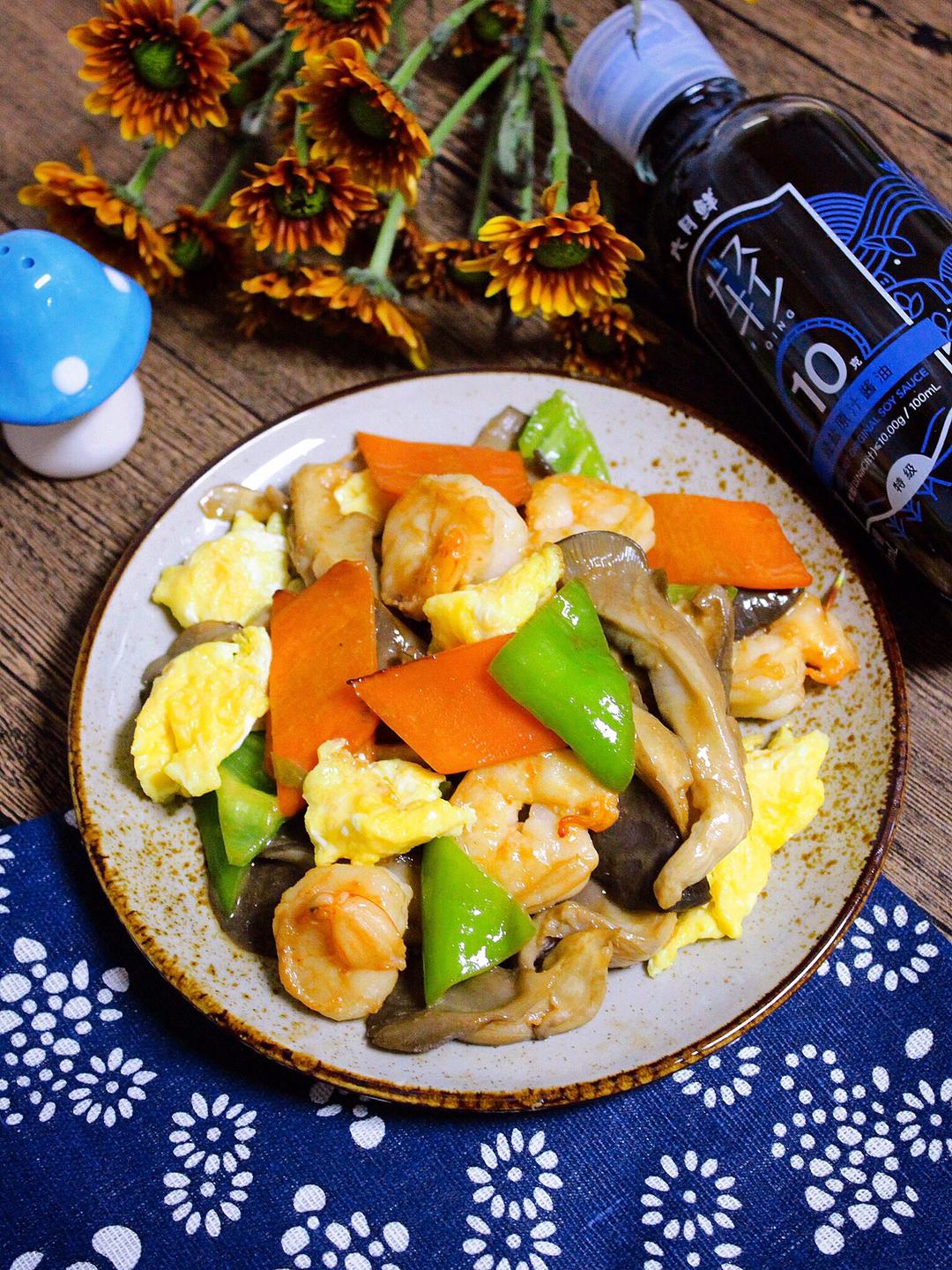 虾仁平菇炒时蔬