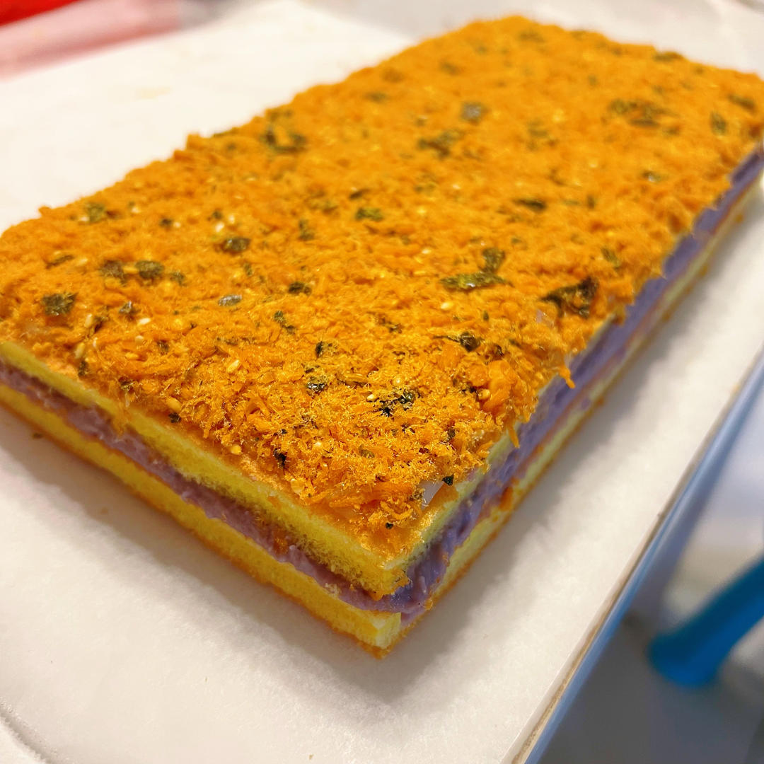 芋泥肉松贝贝蛋糕｜快手0失败|常温蛋糕｜无需奶油