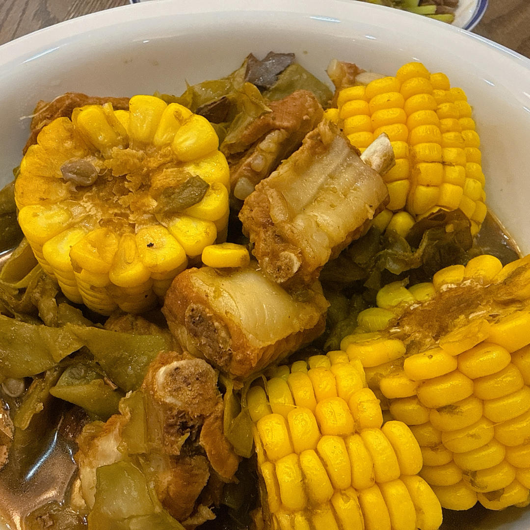 经典东北大丰收之排骨炖豆角玉米🌽南瓜🎃一锅出