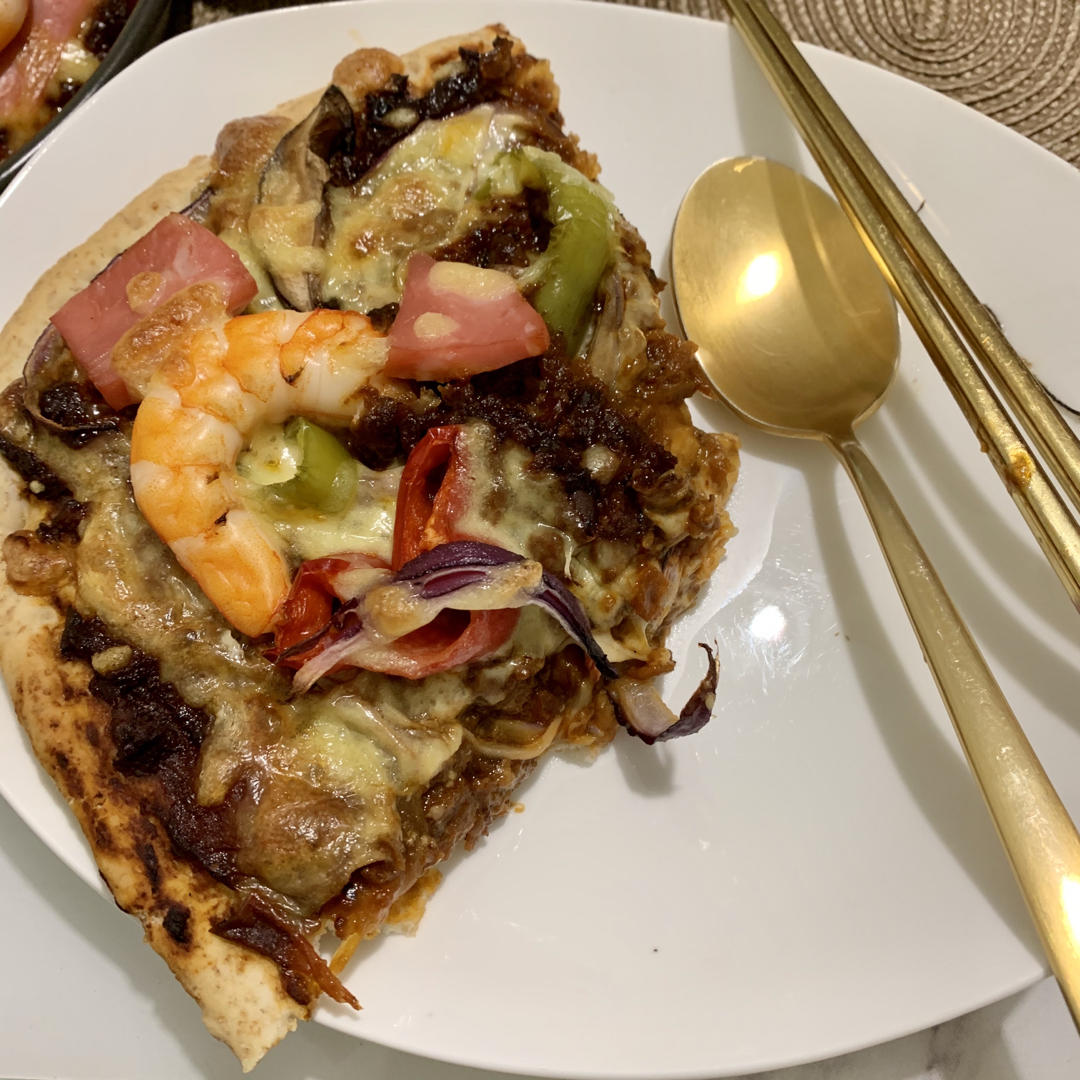 鲜虾🍤培根披萨🍕“内附敲好吃的饼皮做法”