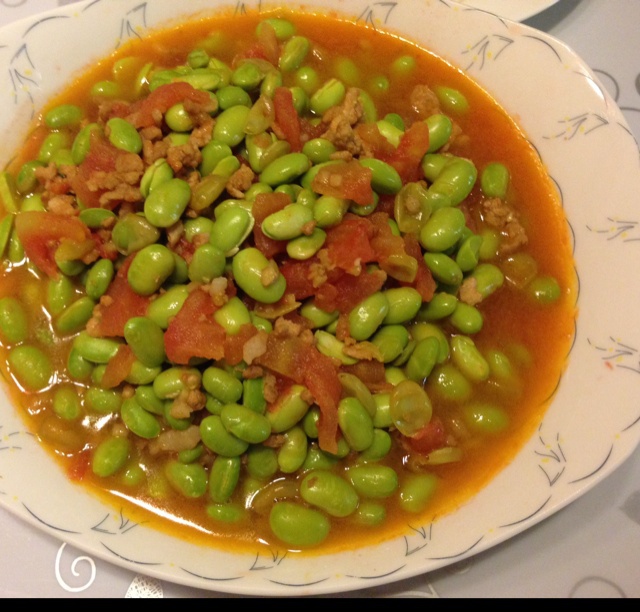 肉末番茄烧毛豆