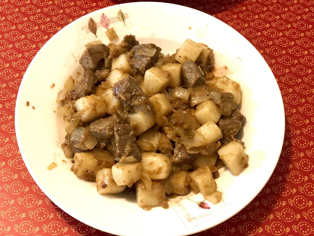 黑椒年糕牛肉粒