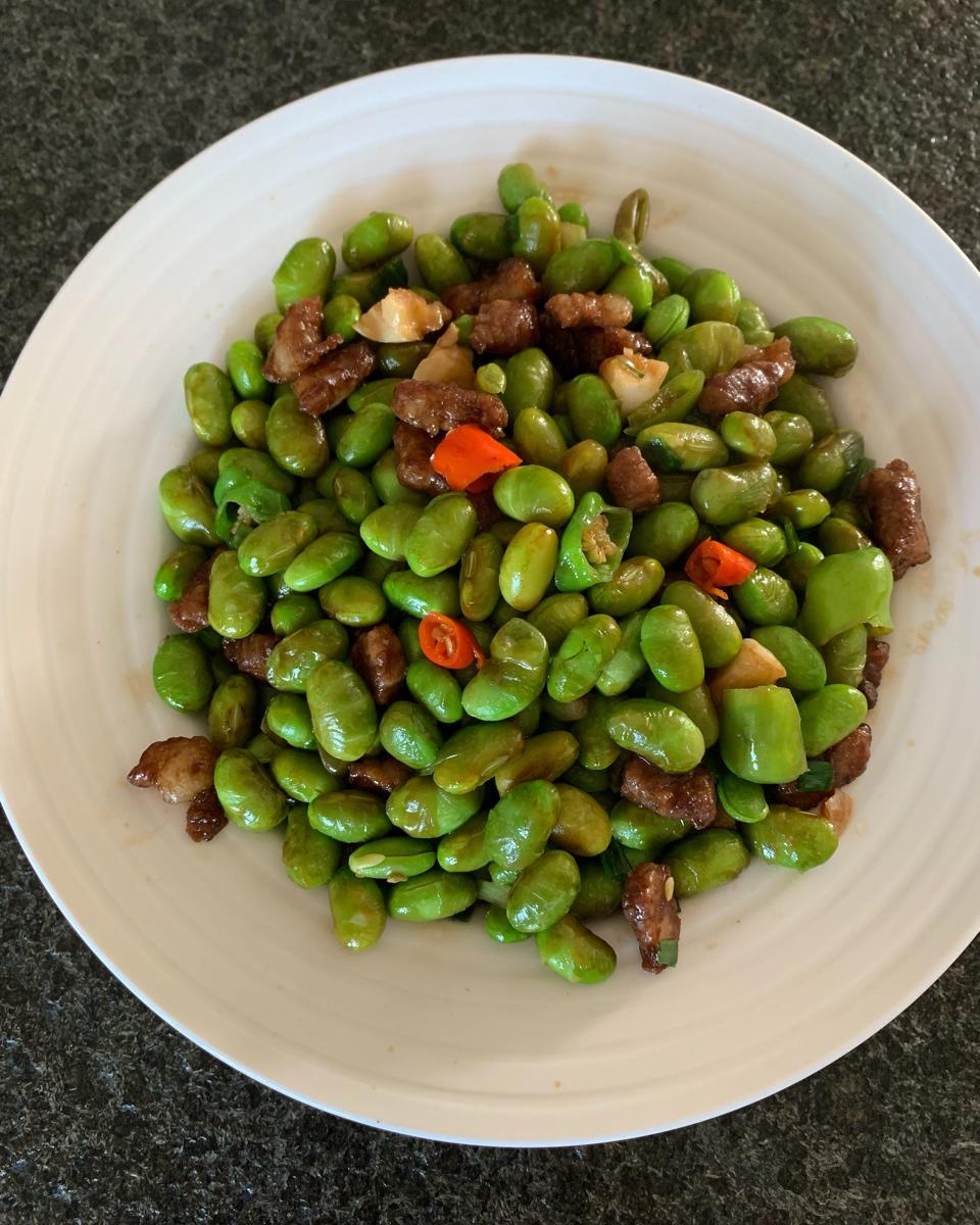 青椒毛豆炒肉丝