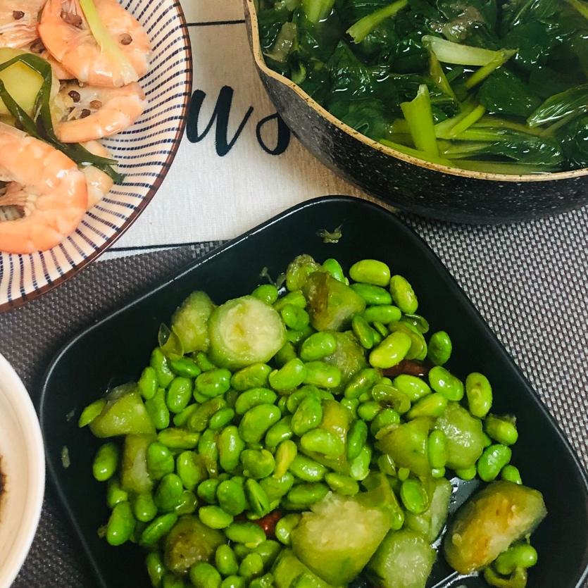 江南春天之丝瓜炒毛豆