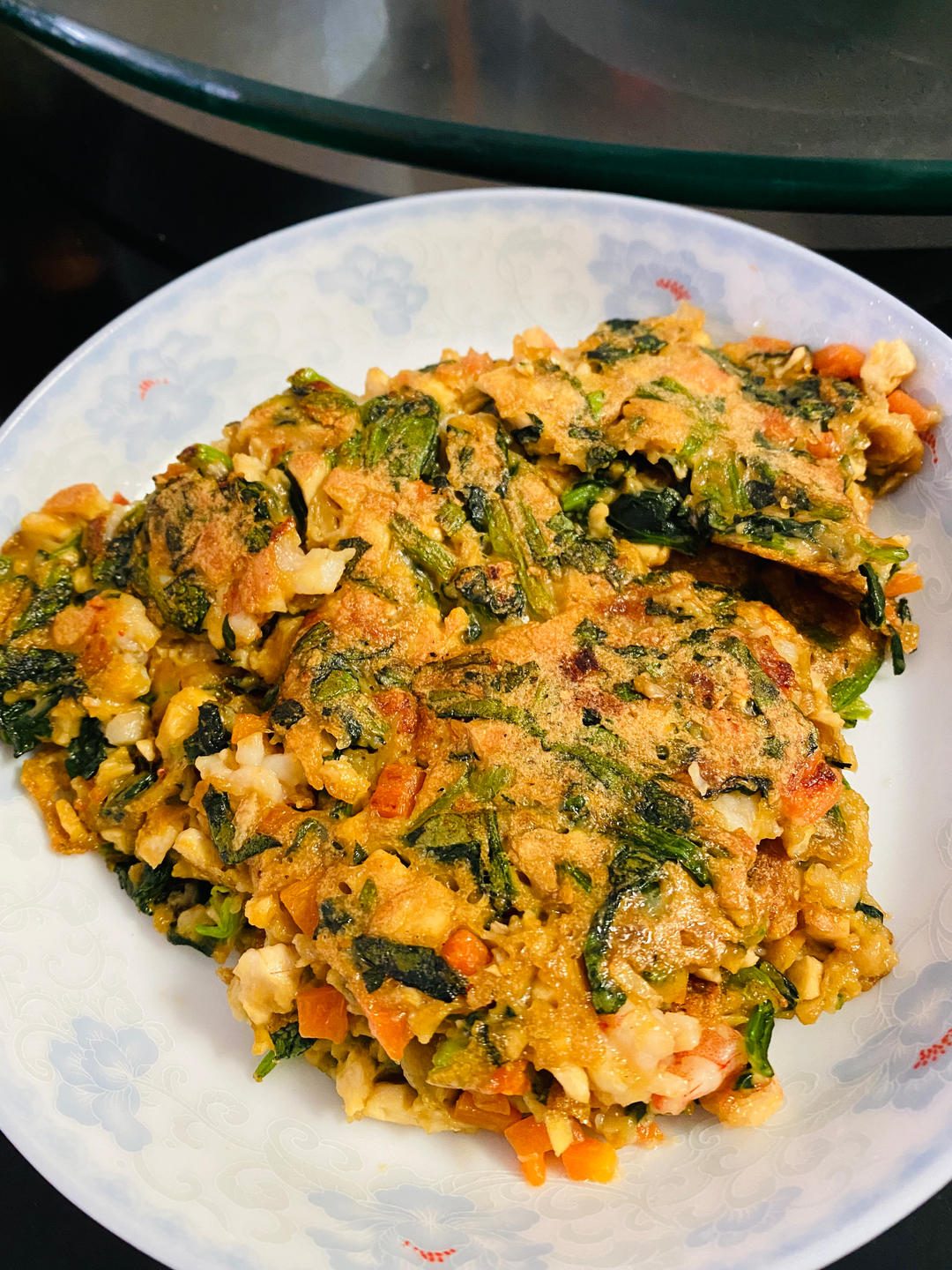 豆腐菠菜马蹄虾饼