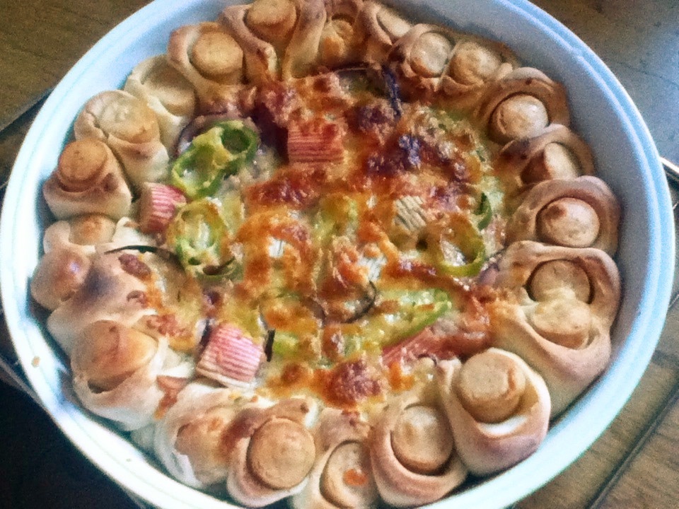 蘑菇火腿心花边比萨