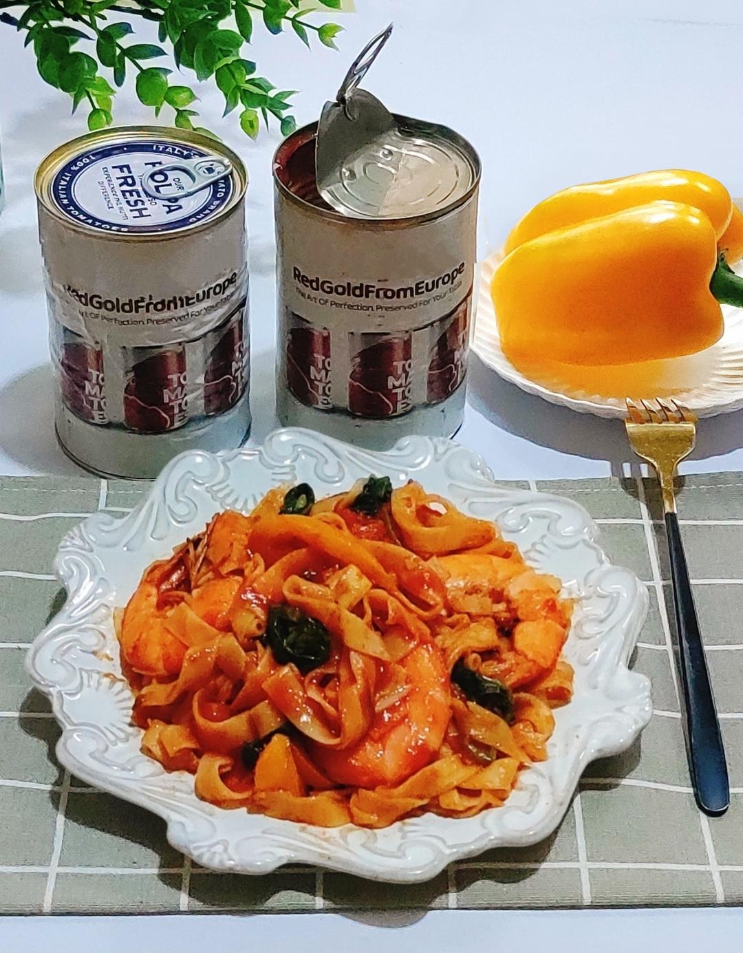 番茄奶油明虾意式宽面