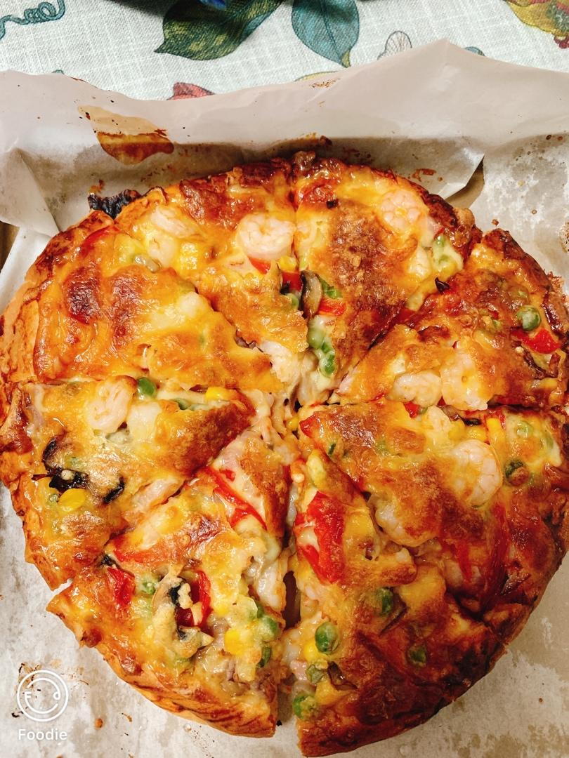 鲜虾🍤培根披萨🍕“内附敲好吃的饼皮做法”