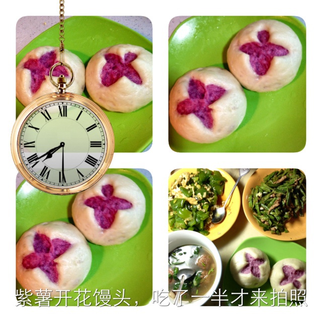 【双色开花紫薯馒头】，馒头也可以有花样儿。