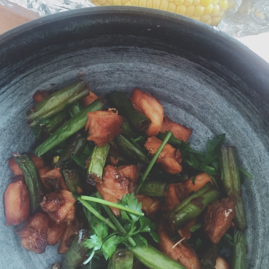 姜汁酱油炒豆角三文鱼