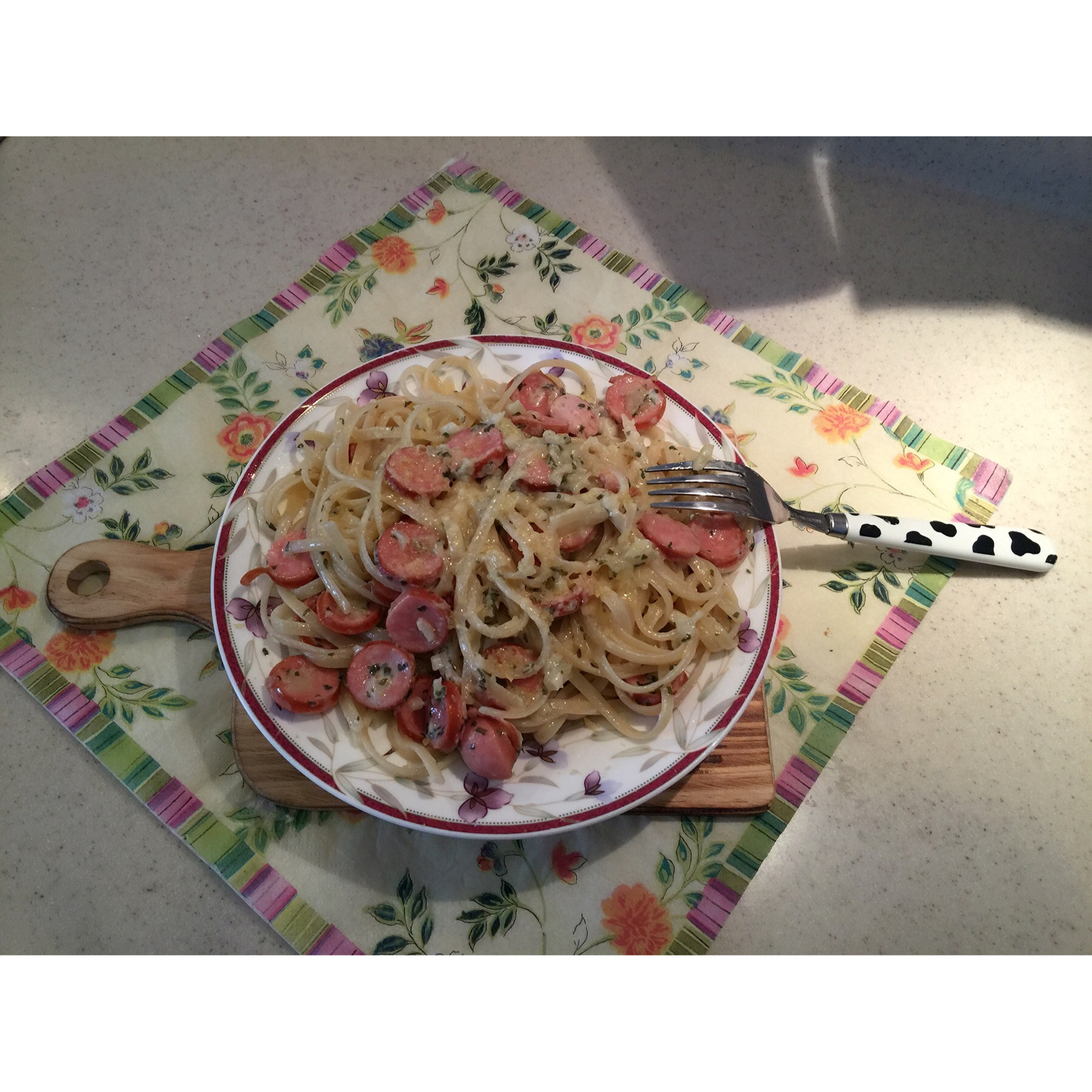 白蘑菇奶油培根意面