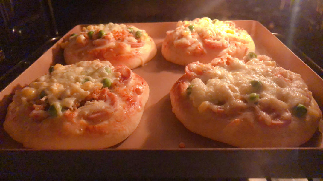 🍕快手简单｜一次发酵｜可可爱爱火腿披萨小面包｜学生早餐