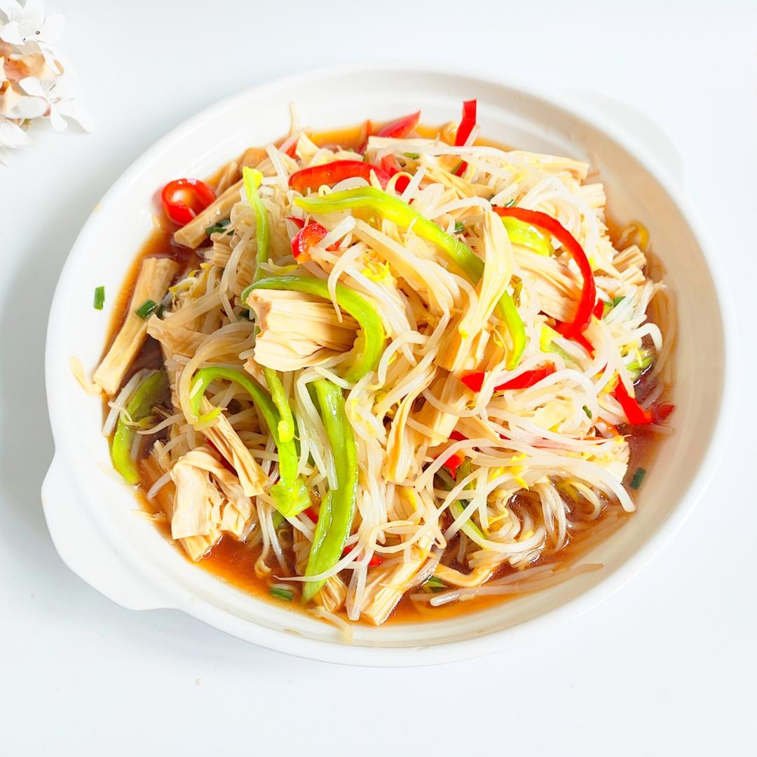 鲍汁青椒豆芽炒干丝【低脂排毒】