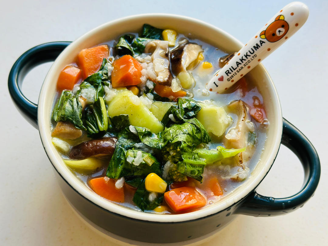 十五分钟快手之美味蘑菇青菜粥(附5分钟电饭煲电压力锅更快捷方法)