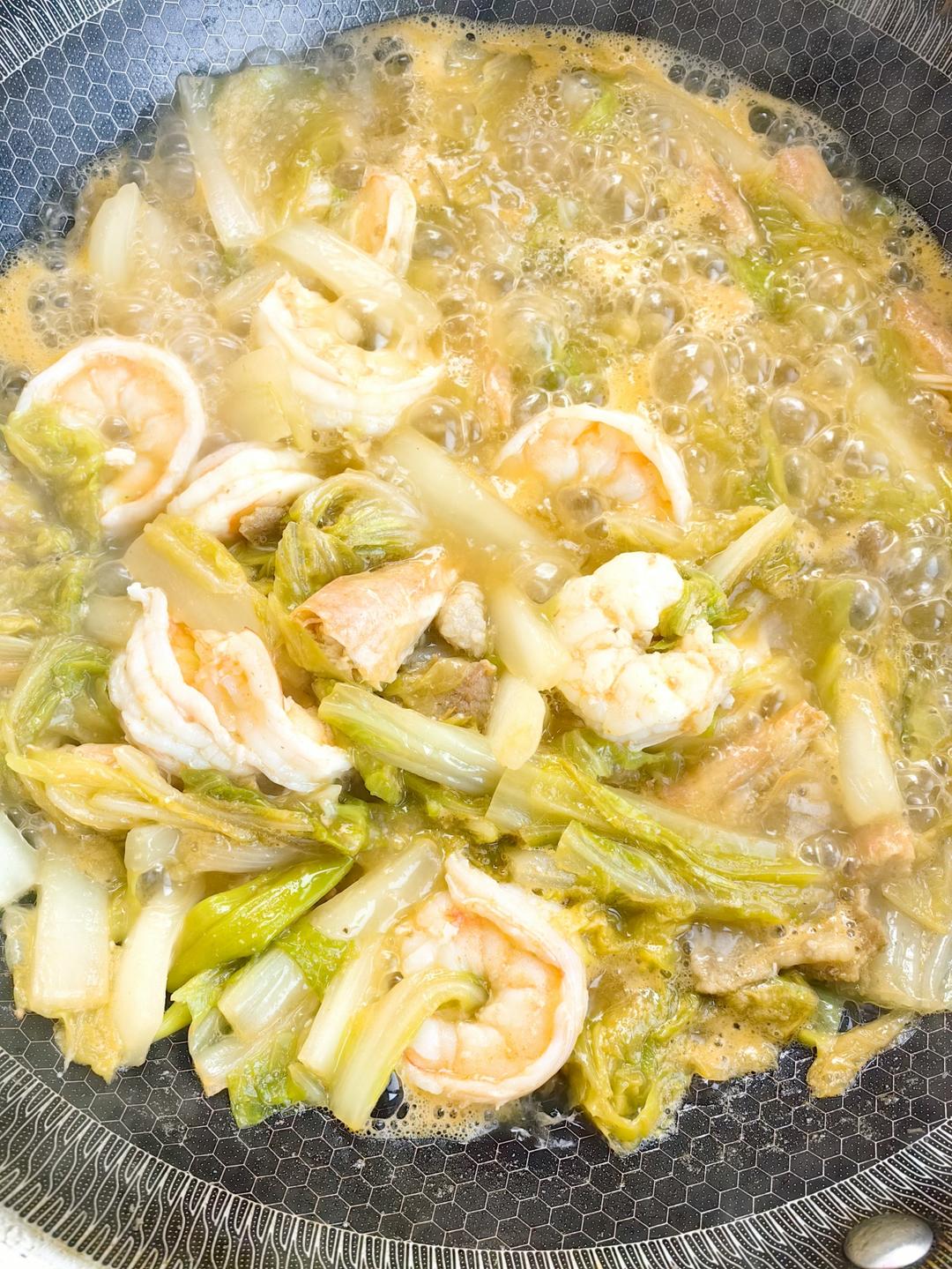 大白菜炖大虾的做法