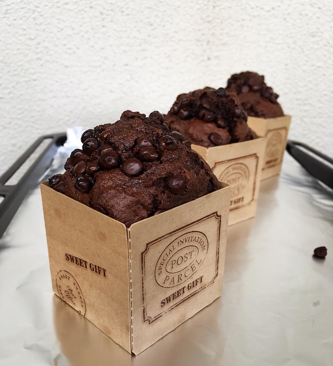 盘大胖做的巧克力muffin