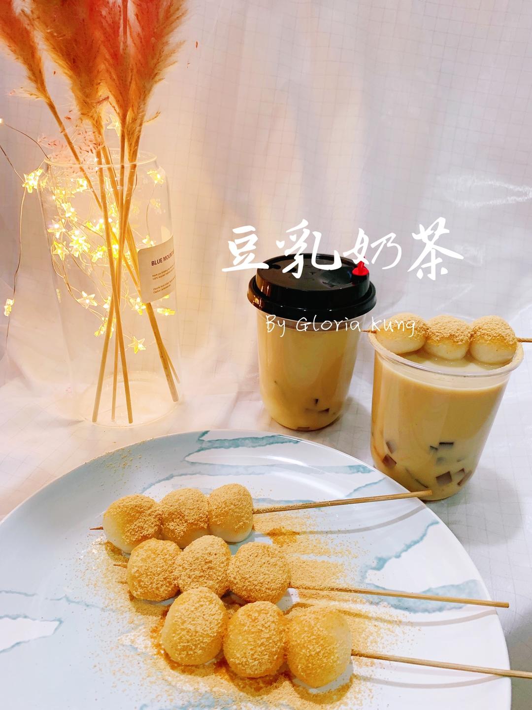 豆乳奶茶#超嫩滑豆乳布丁奶冻#琥珀寒天钻石波波#白玉丸子