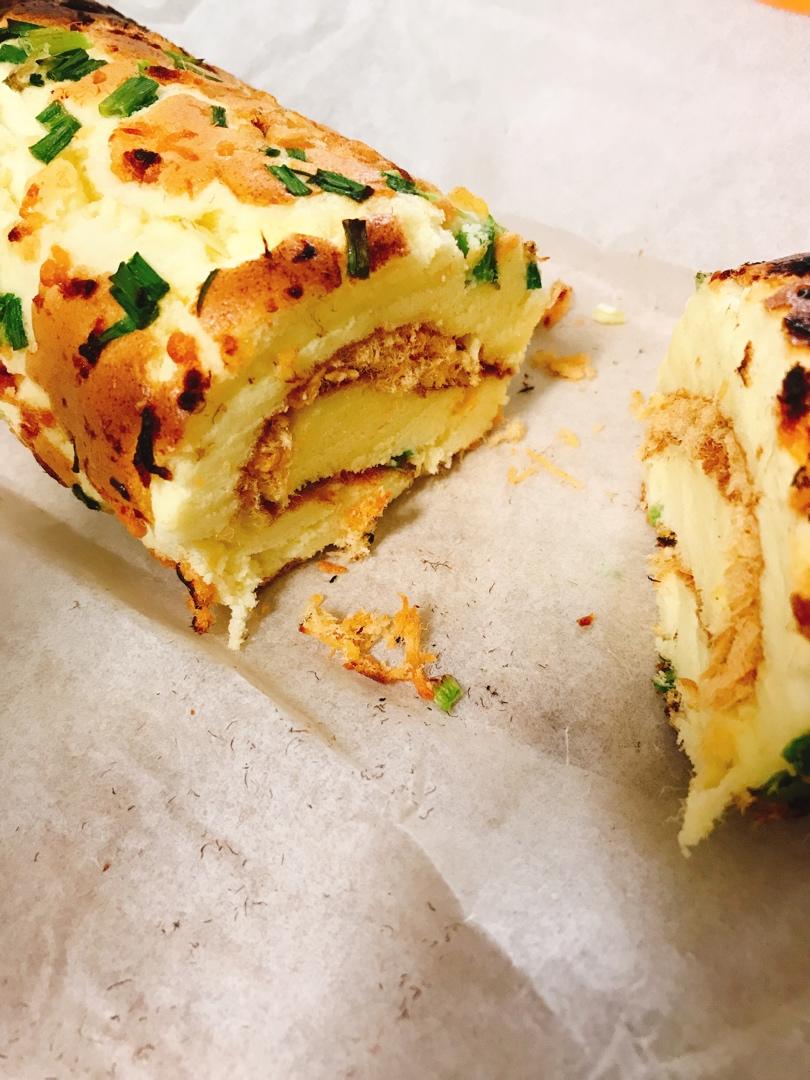 葱花肉松咸蛋糕卷(烫面法)