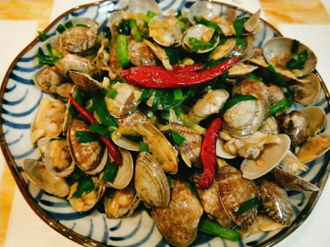 葱炒花蛤