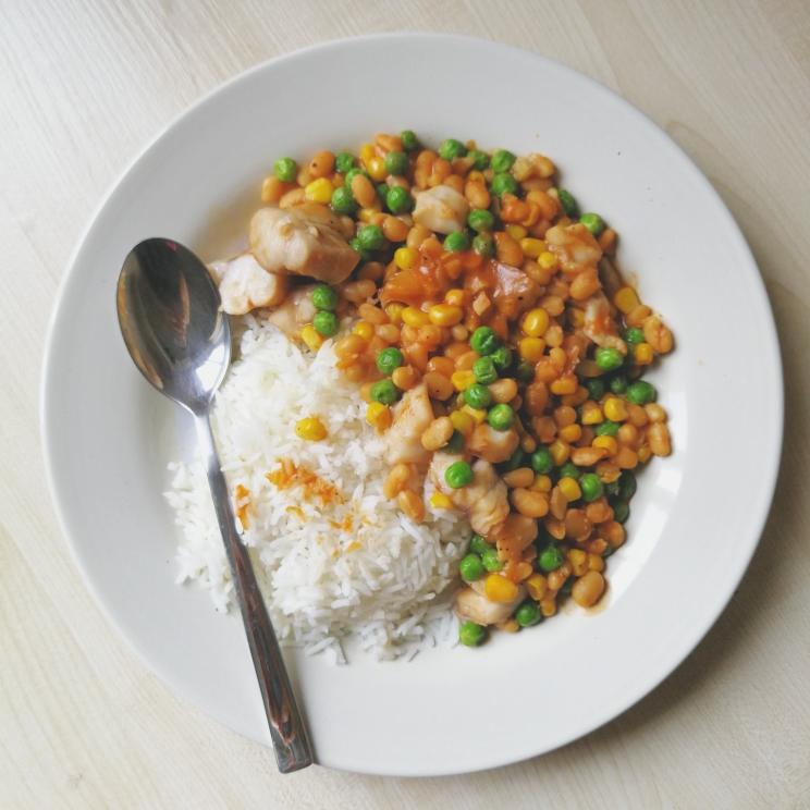 留学菜谱，茄汁豆烩鸡胸时蔬盖饭的做法