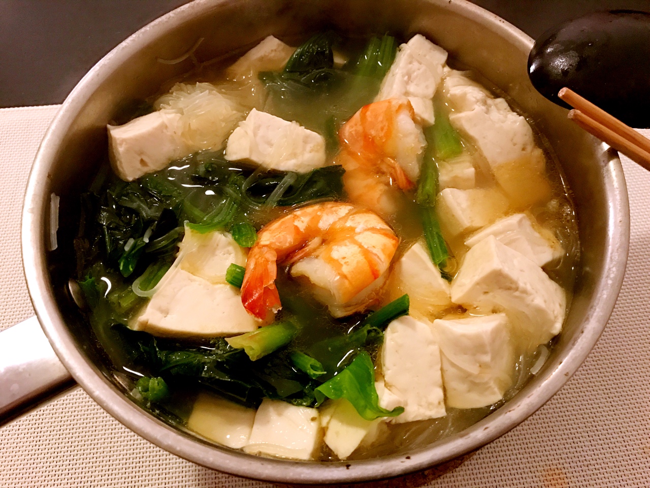 菠菜粉丝豆腐虾汤