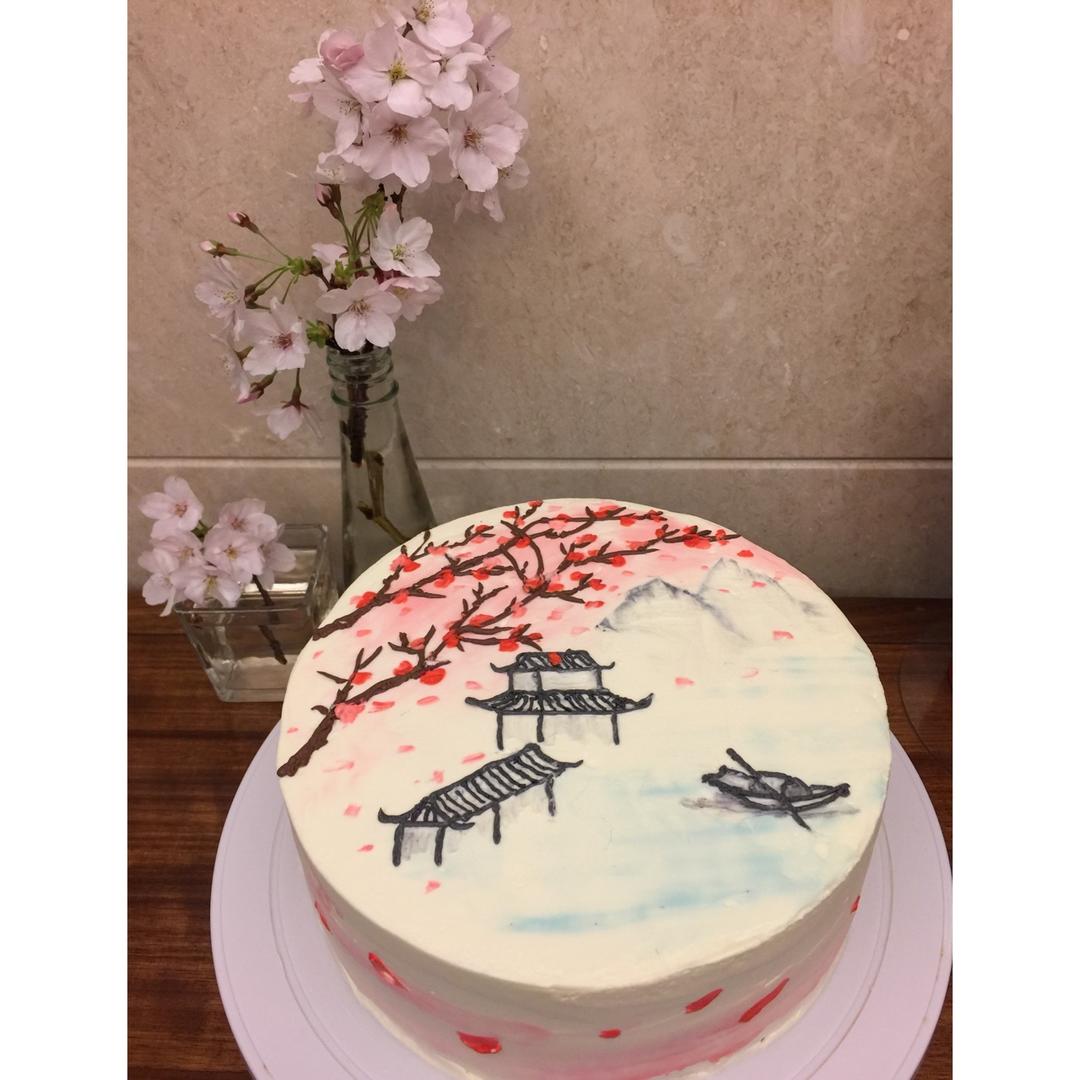 淡紫_y2tn做的中国风国画彩绘蛋糕