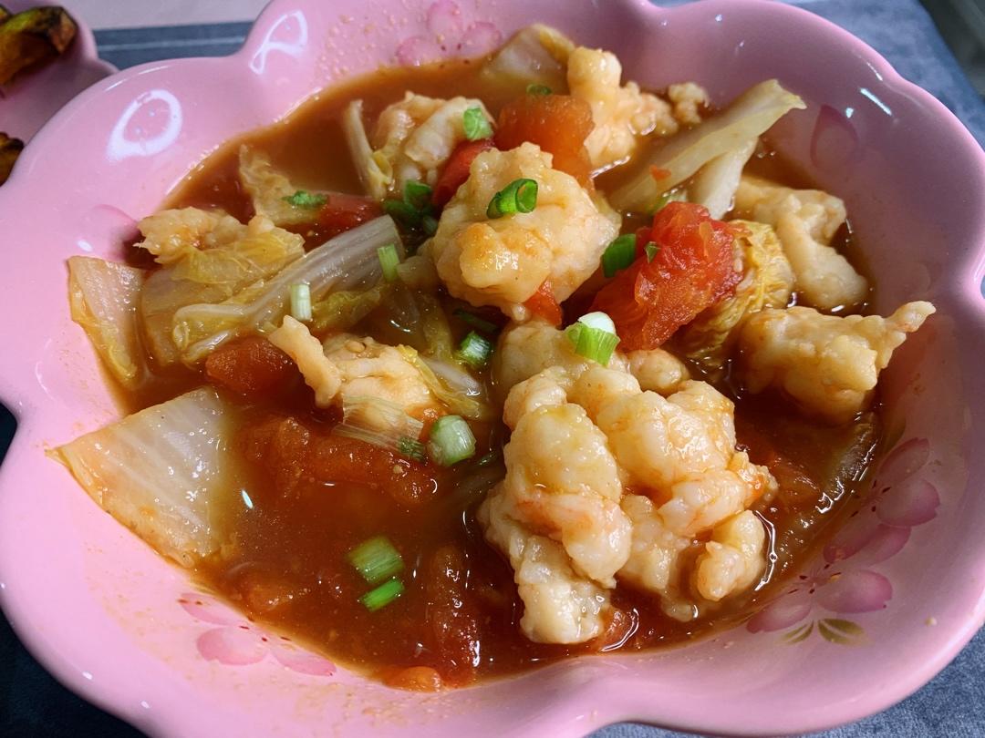 【番茄酸汤虾滑】