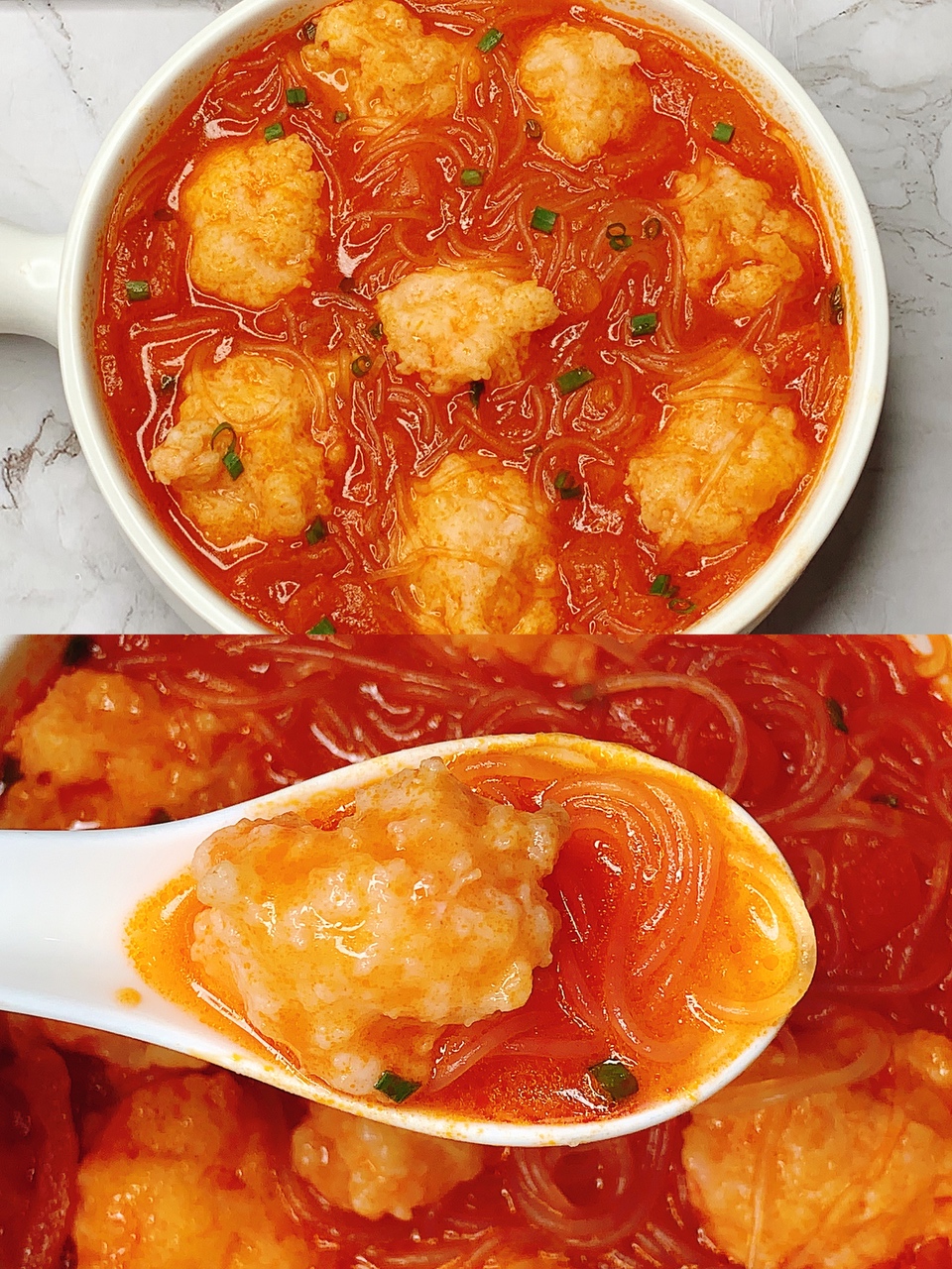 汤鲜味美❗️Q弹爽滑的番茄虾滑粉丝汤的做法