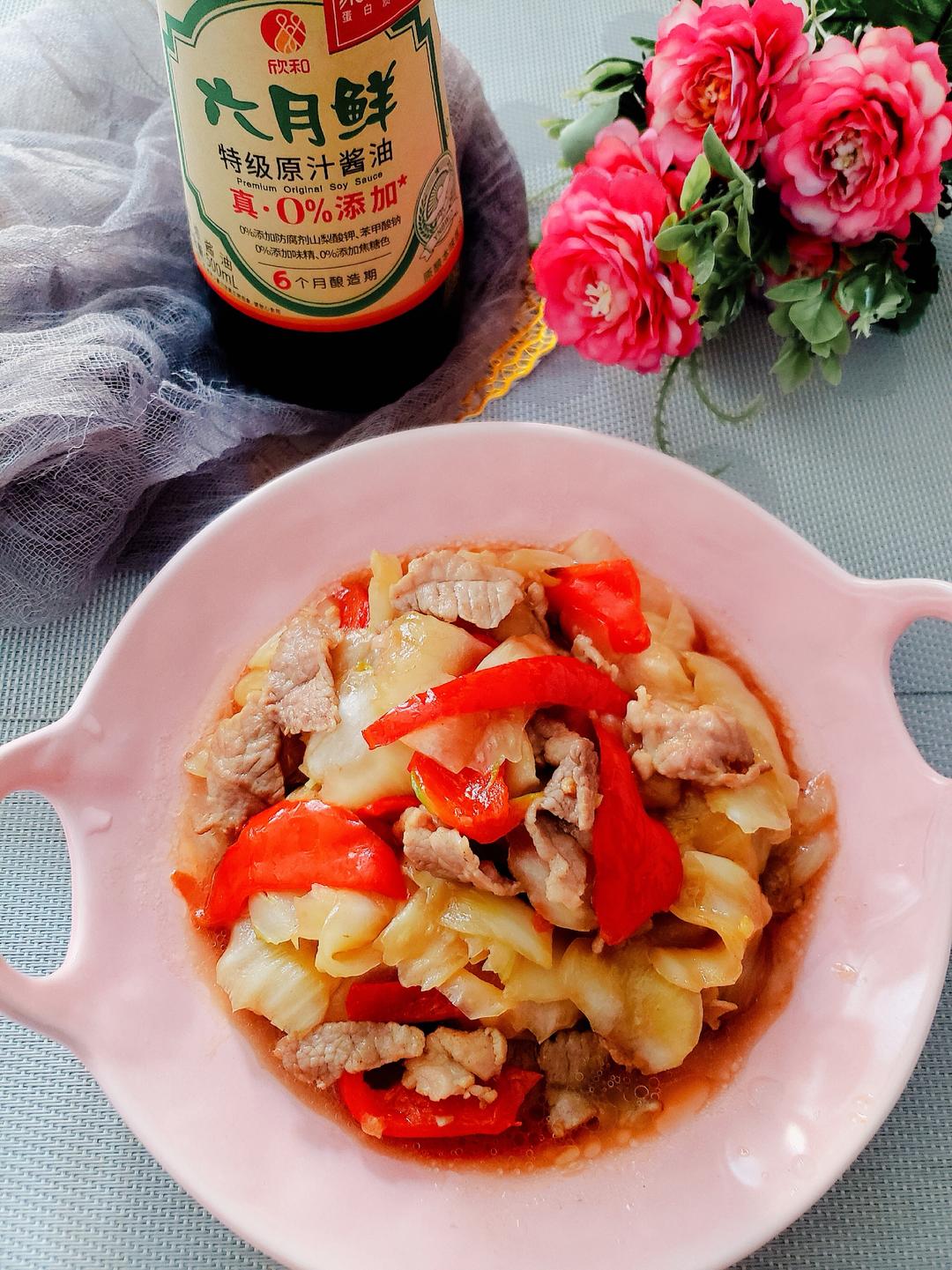 白菜梗炒肉片