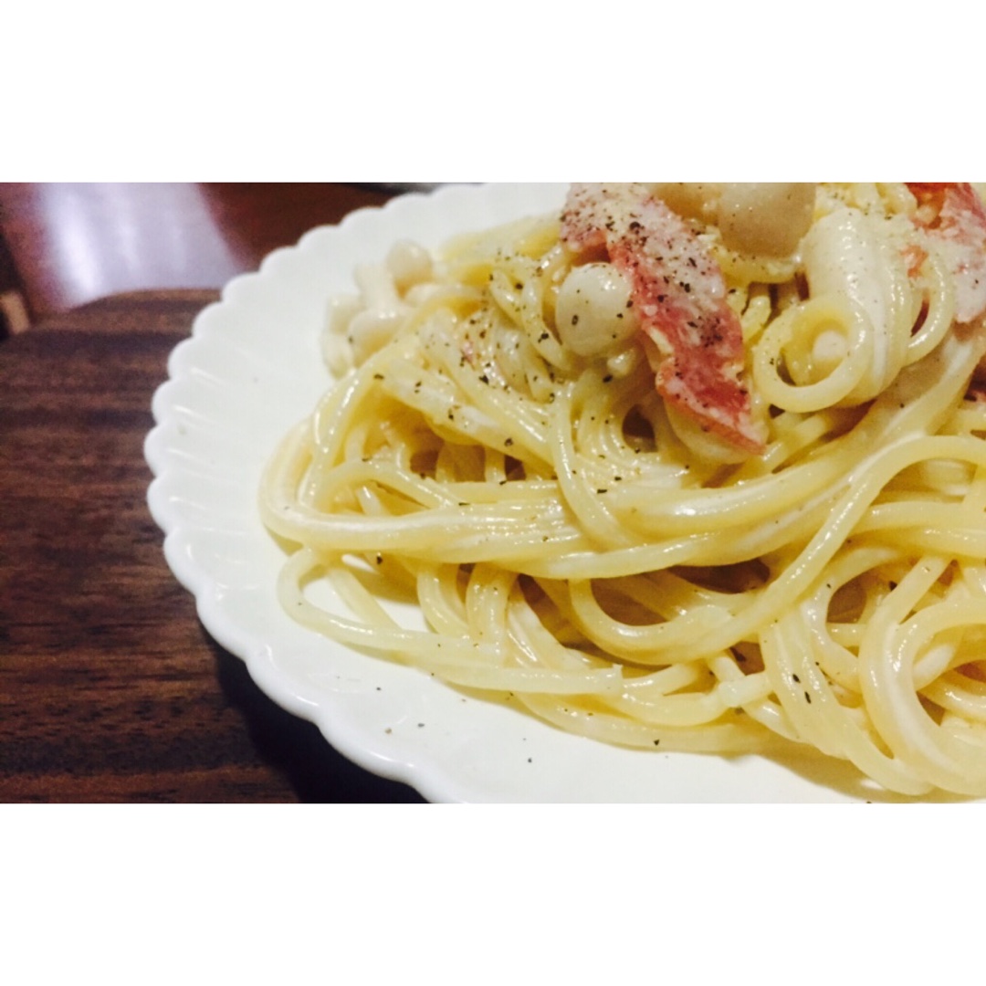 白蘑菇奶油培根意面