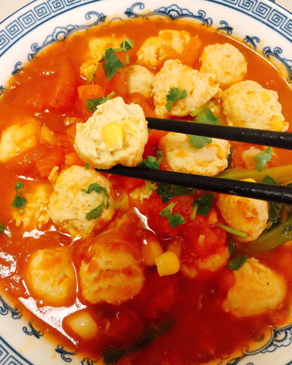 高颜值低脂美味的西红柿鸡肉丸