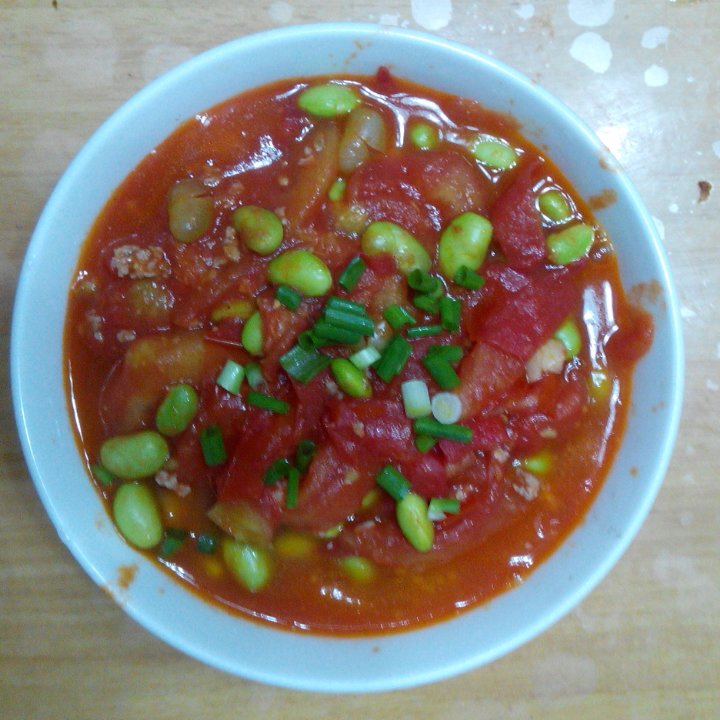 肉末番茄烧毛豆